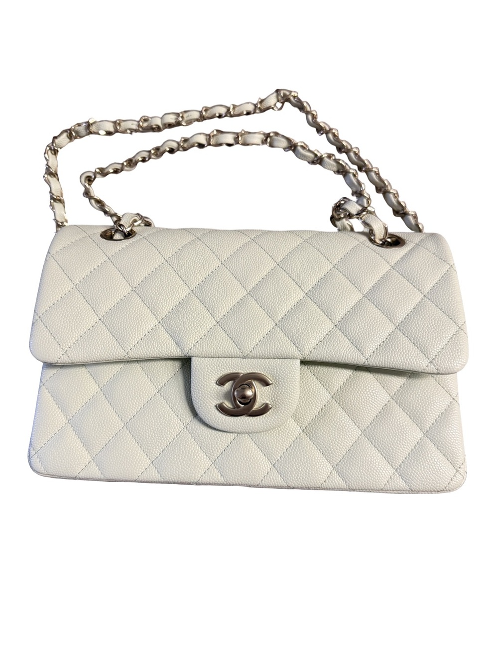 CHANEL 22C Light Green Caviar Classic Flap Bag with LGHW- Small (23 cm)